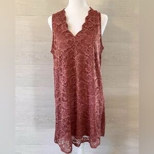 Francesca’s Rose Colored Lace Overlay Size L Knee length Dress